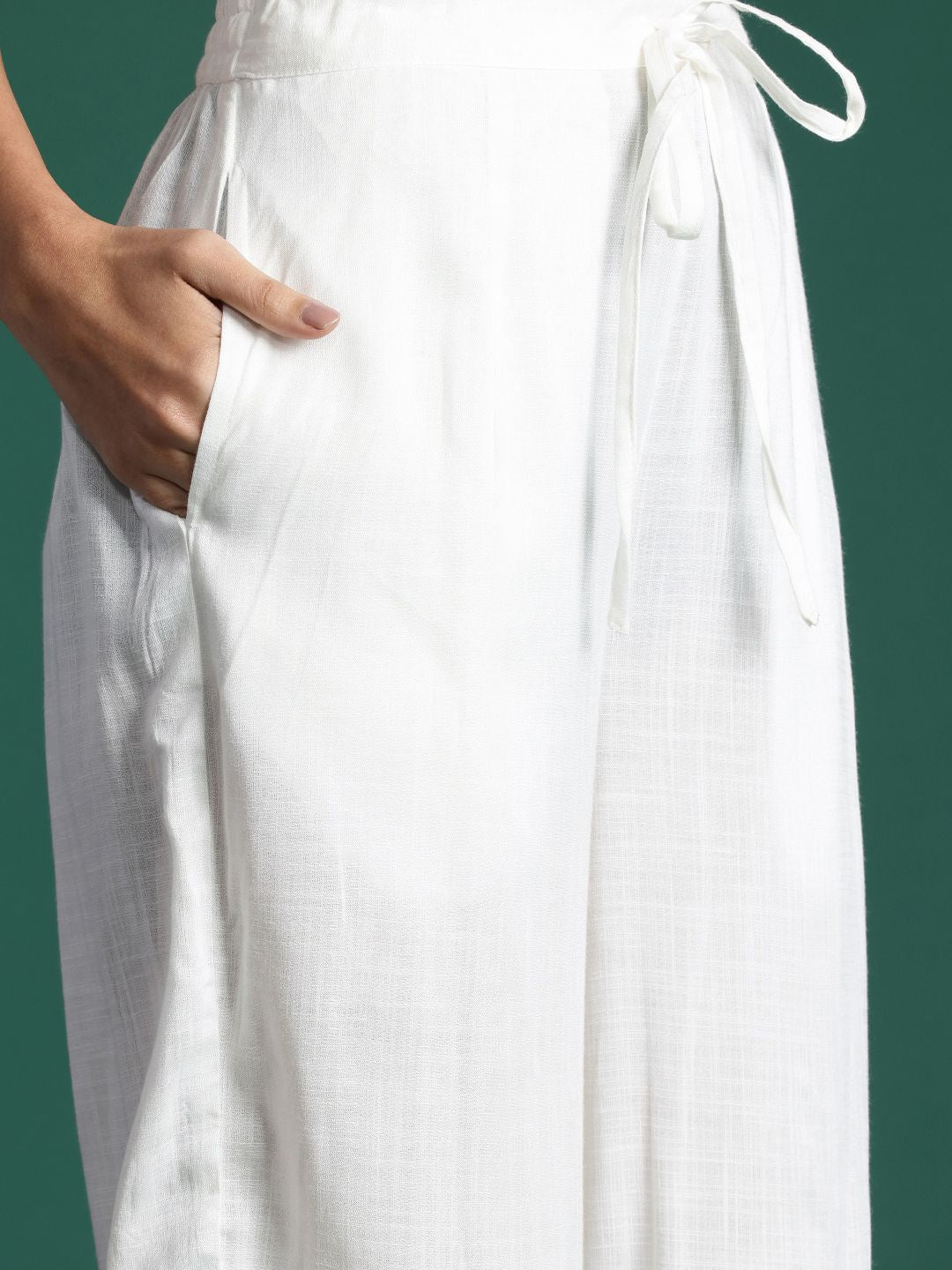 Indyancart IE Floral Embroidered Pleated Thread Work Pure Cotton Kurta Set
