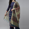 Indyancart IE Women Blue Floral Printed Regular Kurta with Palazzos & With Dupatta