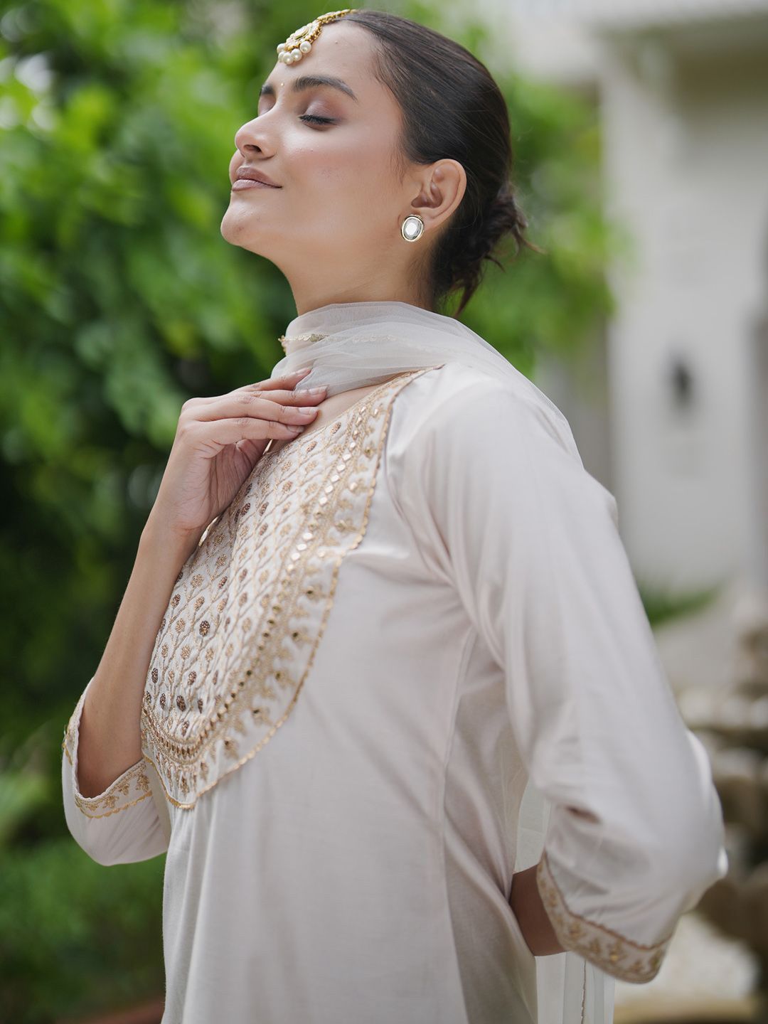 Indyancart IE Floral Embroidered Gotta Patti Liva Kurta with Sharara & Dupatta