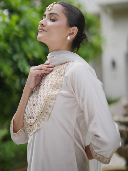 Indyancart IE Floral Embroidered Gotta Patti Liva Kurta with Sharara & Dupatta