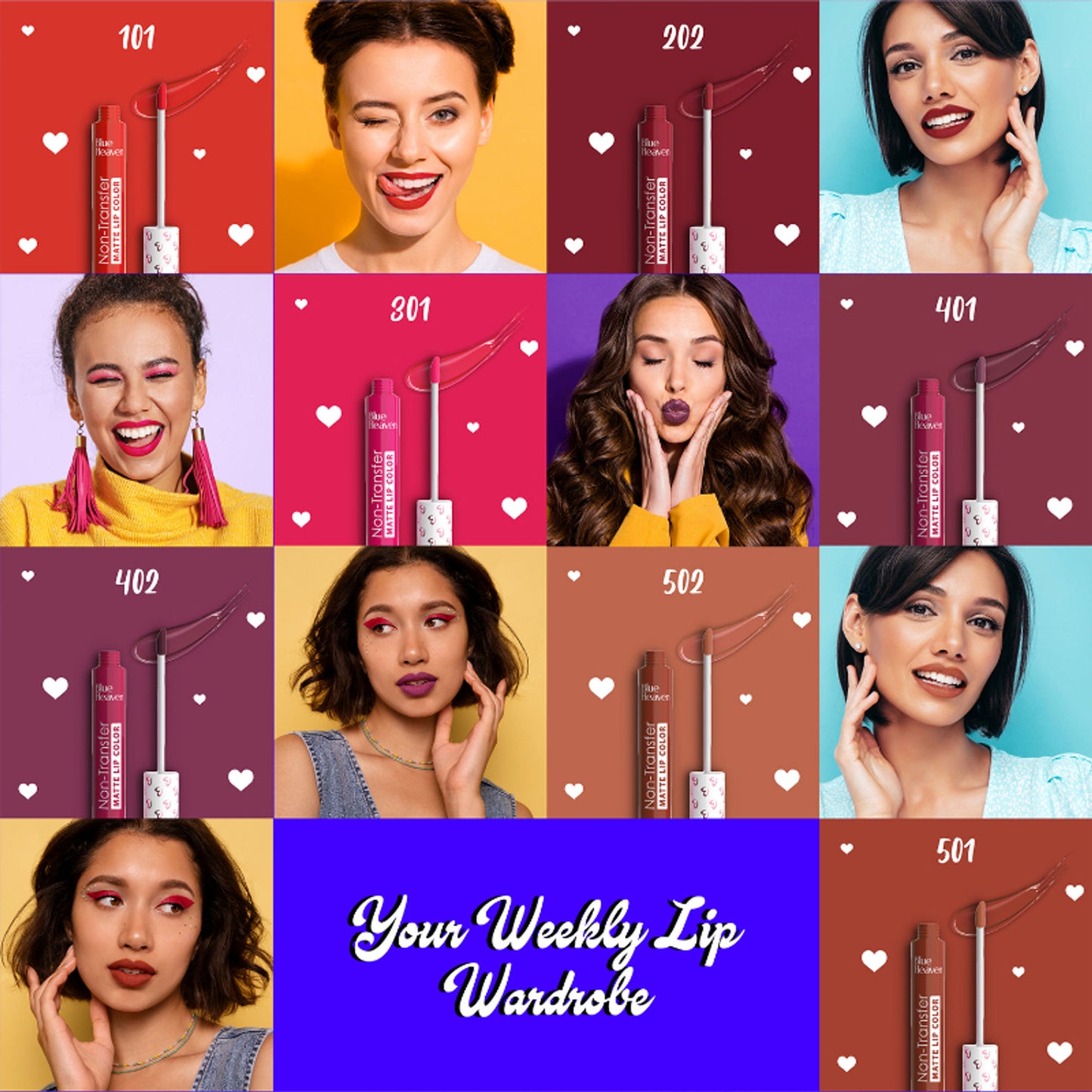 Blue Heaven Lip Kicks Non Transfer Lip Color - Pack Of 7