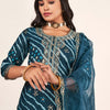Indyancart SN Women's Leheriya Embroidered Straight Kurta With Trousers & Dupatta