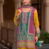Indyancart IE Floral Embroidered Round Neck Mirror Work Kura With Palazzos & Dupatta