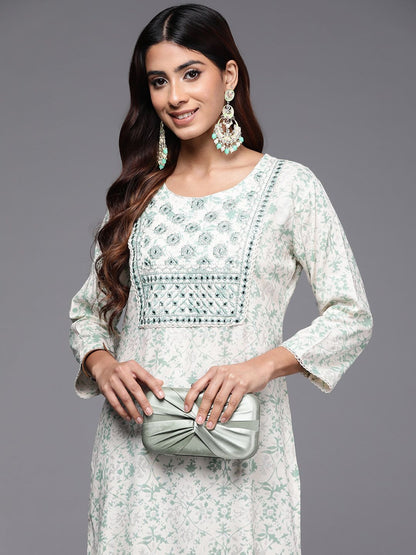 Indyancart IE Printed Mirror Work Kurta