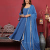 Indyancart VA Women'sFloral Embroidered Silk Georgette Anarkali Kurta With Palazzos & Dupatta