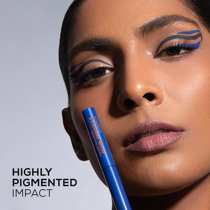 Chambor Extreme Wear Lasting Matte Black Eyeliner displayed on a makeup brush with a matte finish and sleek black packaging.