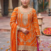 Dhiyona IE Floral Embroidered Sequinned Chinon Straight Kurta With Palazzos & Dupatta