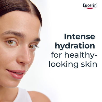 Eucerin Hyaluron-Filler +3X Effect Moisture Booster Night cream jar with white and blue packaging and product label.