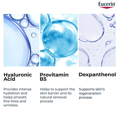 Eucerin Hyaluron-Filler +3X Effect Moisture Booster Night cream in a jar, showing its smooth, hydrating formula for nighttime skincare.