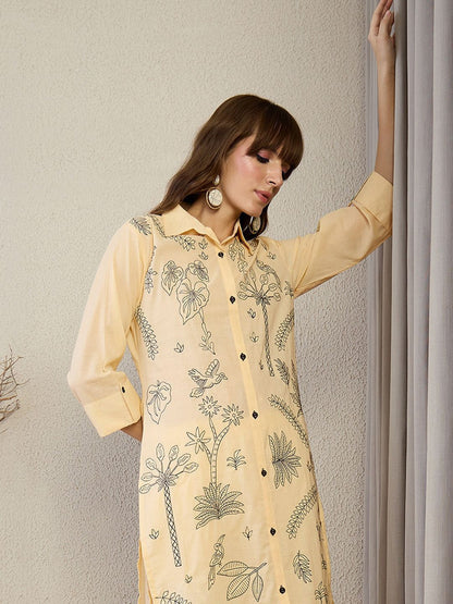 Dhiyona IE Embroidered Shirt Collar Top With Trousers Co-Ords