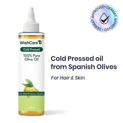 WishCare 100% Pure Cold Pressed Olive Oil for Dry & Frizzy Hair and Glowing Skin