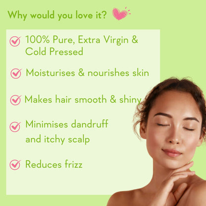 WishCare 100% Pure Cold Pressed Olive Oil for Dry & Frizzy Hair and Glowing Skin