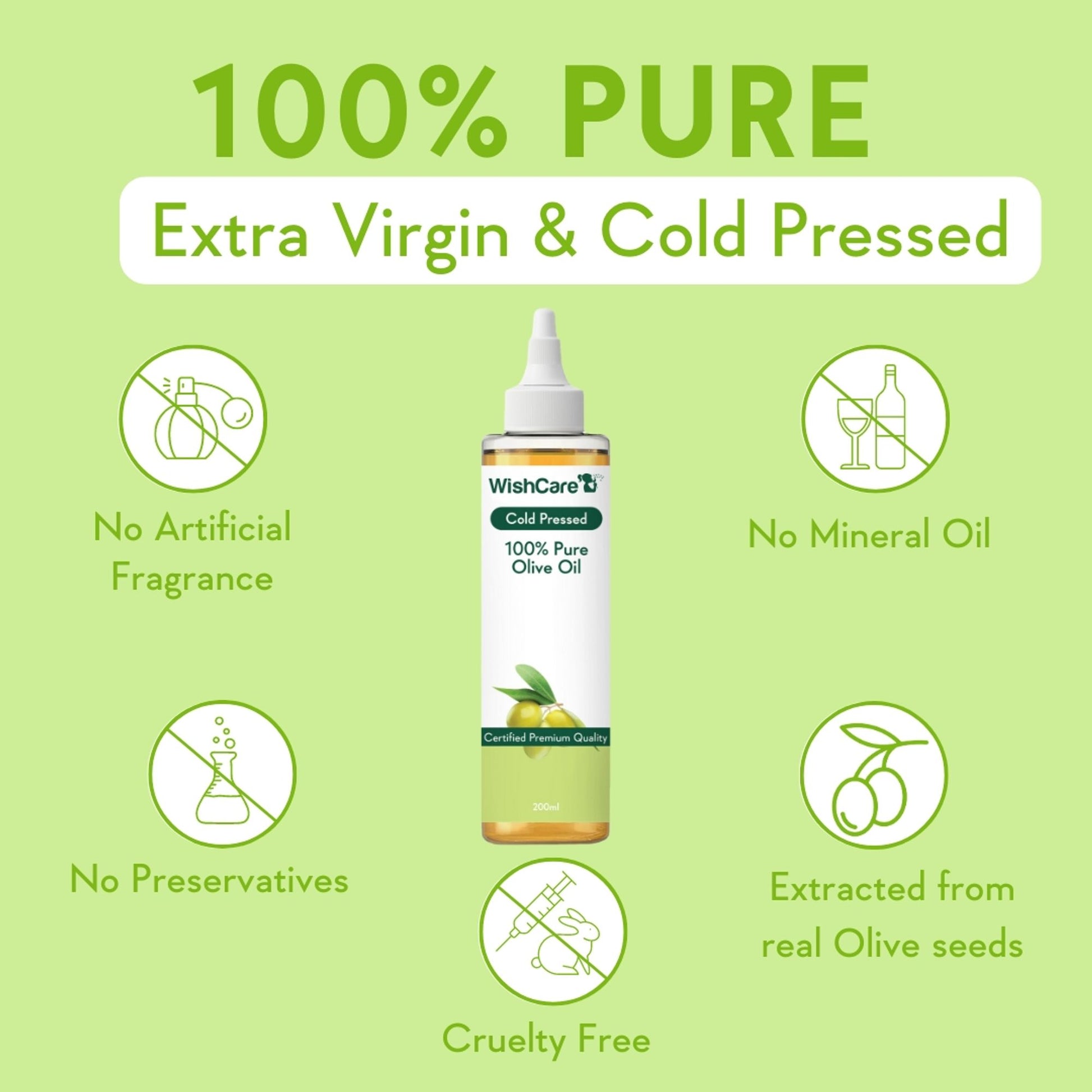 WishCare 100% Pure Cold Pressed Olive Oil for Dry & Frizzy Hair and Glowing Skin