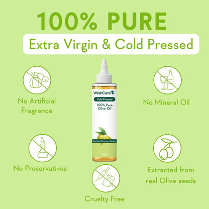 WishCare 100% Pure Cold Pressed Olive Oil for Dry & Frizzy Hair and Glowing Skin