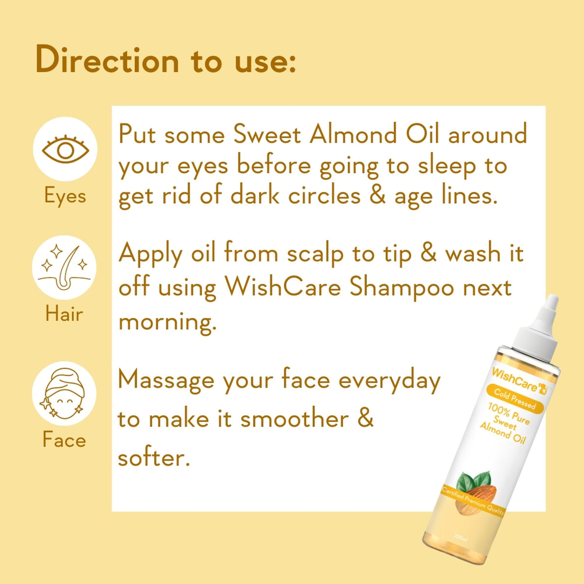 WishCare 100% Pure Cold Pressed Badam Rogan Sweet Almond Oil-Strengthens Hair-Adds Glow to Dry Skin