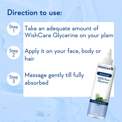 WishCare Pure & Unscented Glycerine for Healthy Skin & Hair|Hydrates, Softens & Nourishes Skin &Hair