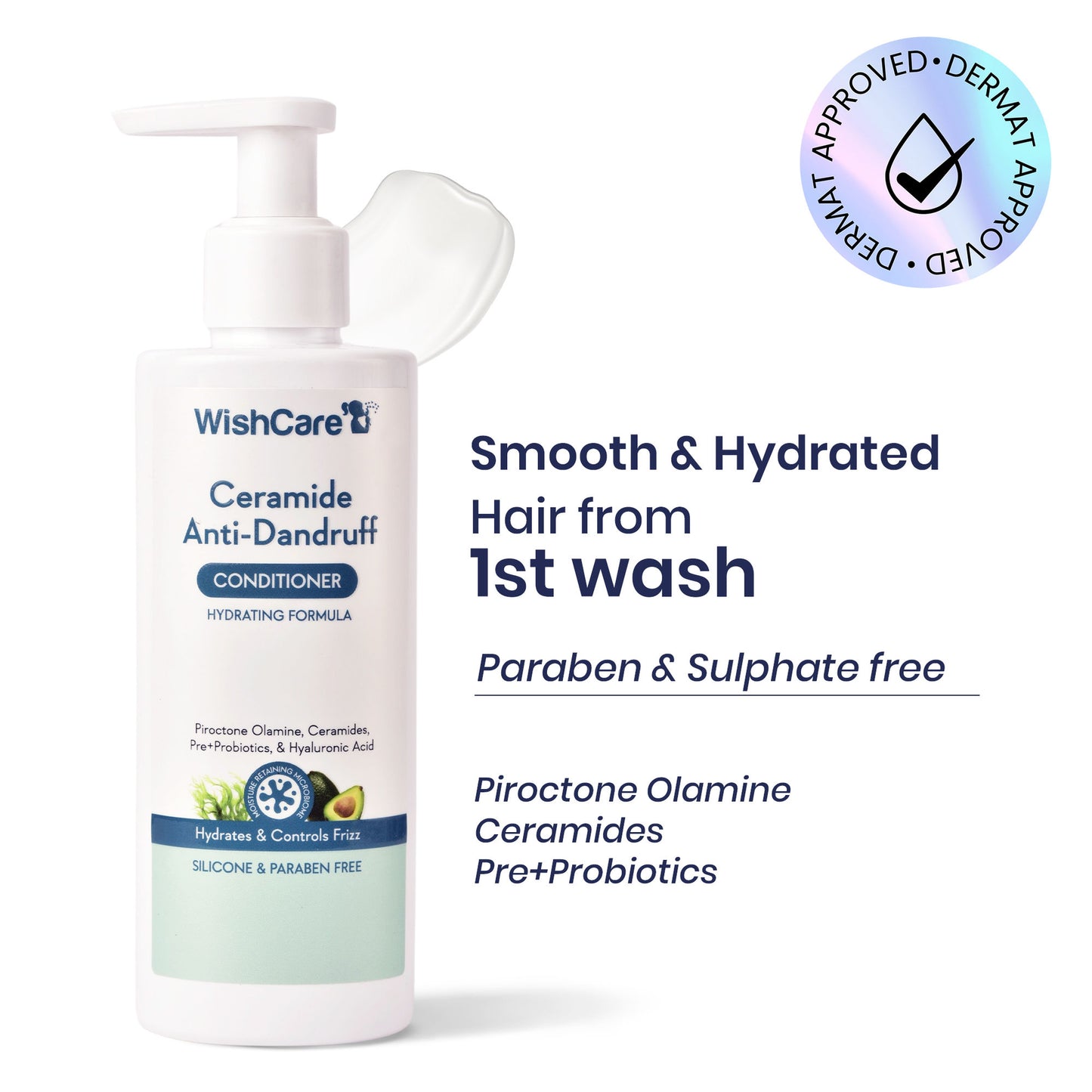 WishCare Ceramide Anti Dandruff Conditioner for Dry & Frizzy Hair - Controls Dandruff & Adds Shine