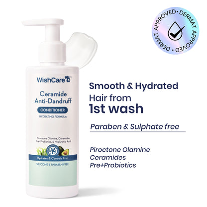 WishCare Ceramide Anti Dandruff Conditioner for Dry & Frizzy Hair - Controls Dandruff & Adds Shine