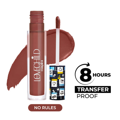 LoveChild Masaba No Rules matte transfer-proof liquid lipstick with jojoba and macadamia oil, in shade 08.