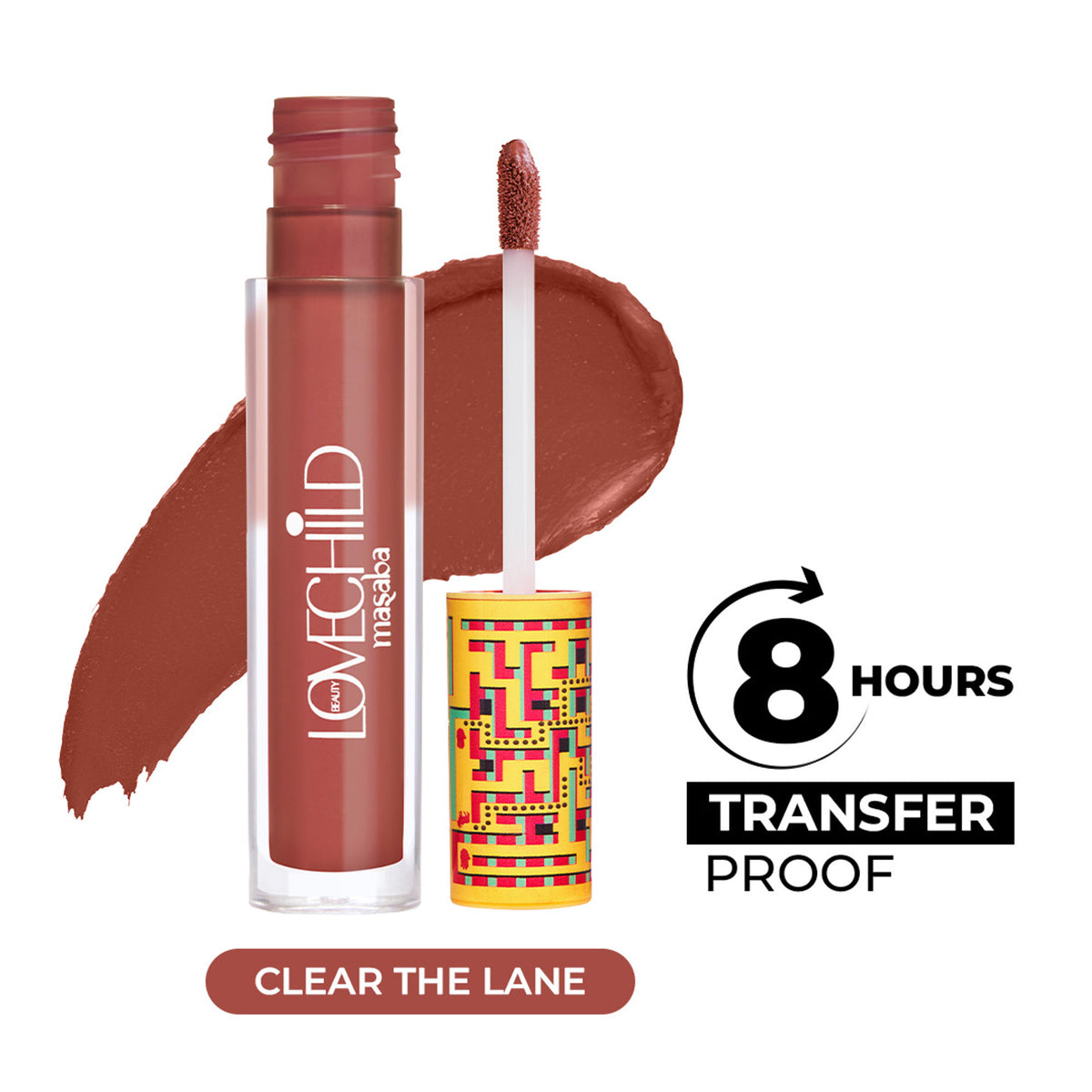 LoveChild Masaba Matte Transfer-proof Liquid Lipstick in Clear The Lane with jojoba and macadamia oil, long-lasting and vibrant.