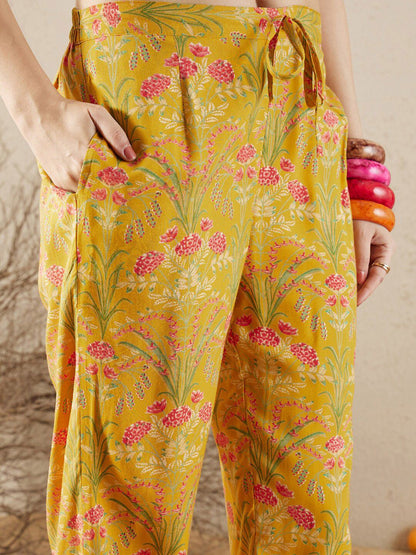 Indyancart IE Floral Printed Shirt Collar Tunic With Trousers