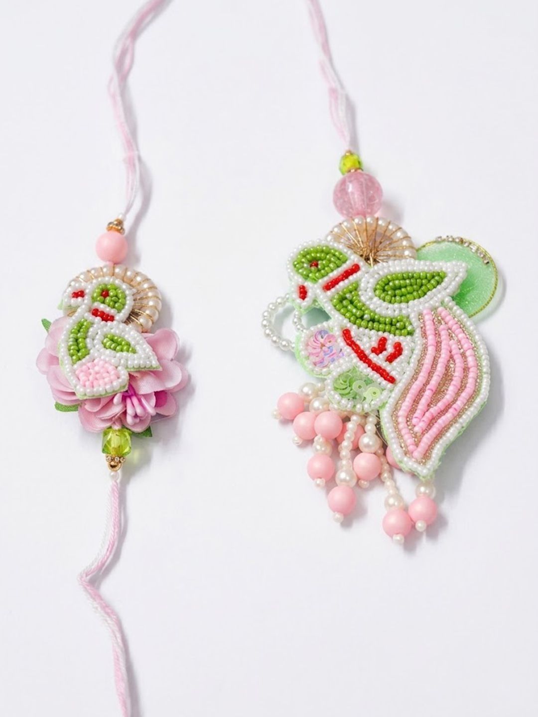 Anouk Set Of 2 Leaf Design Pearls & Artificial Stones Bhaiya Bhabhi Rakhi With Roli Chawal