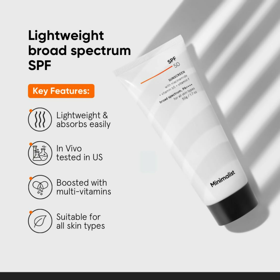 Minimalist Sunscreen SPF 50 PA++++ With Multi-Vitamin For Reducing Photoaging & No White Cast - Indyancart