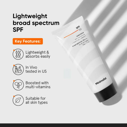 Minimalist Sunscreen SPF 50 PA++++ With Multi-Vitamin For Reducing Photoaging & No White Cast - Indyancart