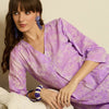Dhiyona IE Floral Printed V-Neck A-Line Pure Cotton Kurta with Trousers