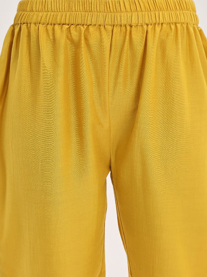 Indyancart VA Women'sYellow Yoke Design Ethnic Motifs Straight Kurta & Trousers With Dupatta