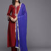 Dhiyona VA Women'sNotch Neck Ethnic Motifs Yoke Design Regular Sequinned Straight Kurta Set