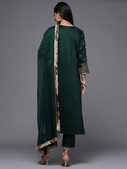 Indyancart VA Women's Ethnic Motifs Embroidered Kurta with EmbroideredTrousers & With Dupatta