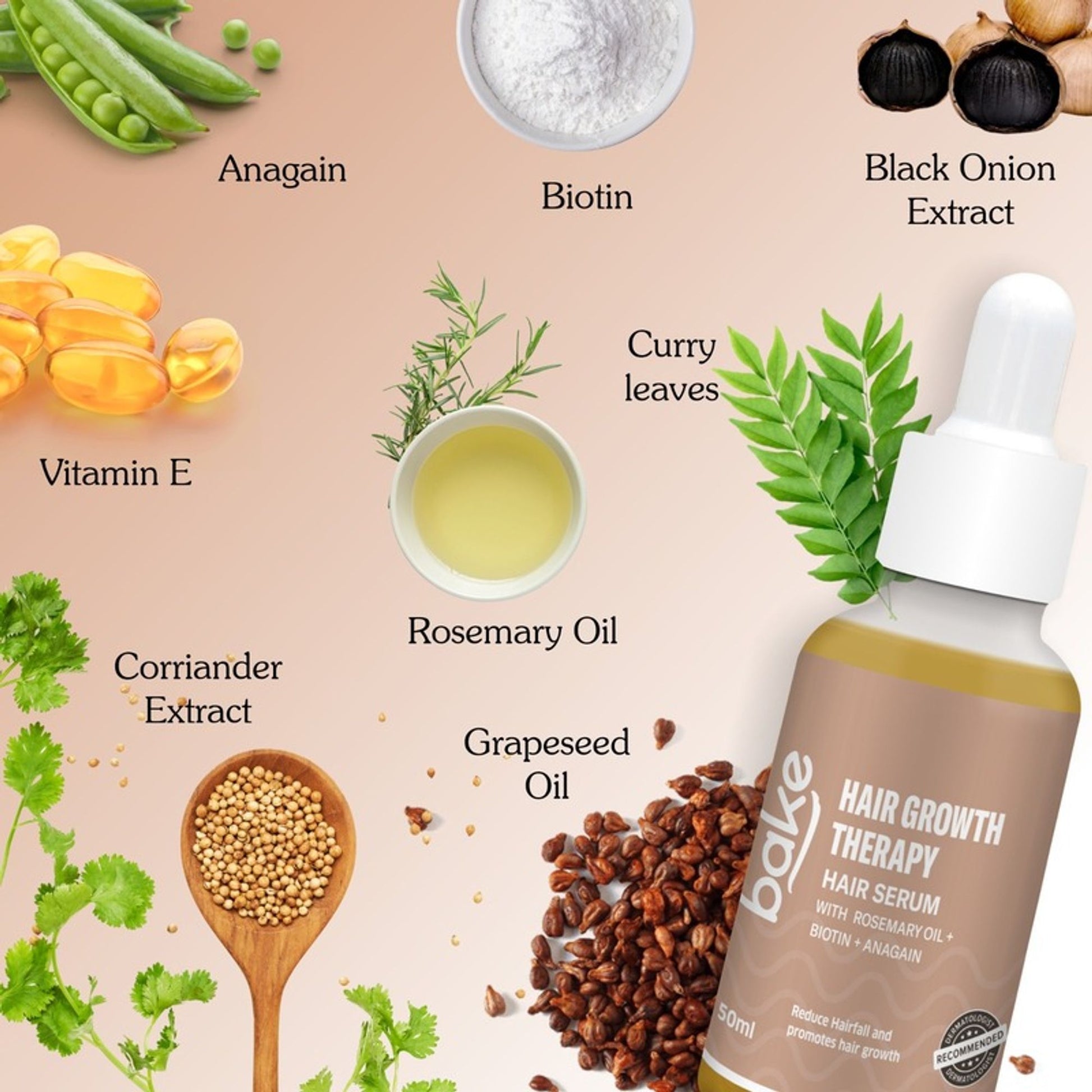 BAKE Rosemary Oil Hair Growth Serum for Hairfall Control with Anagain & Biotin For Drym Frizzy Hair