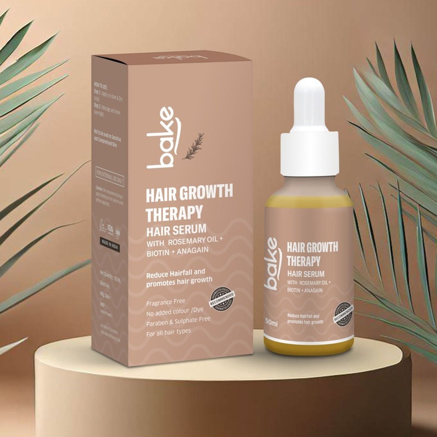 BAKE Rosemary Oil Hair Growth Serum for Hairfall Control with Anagain & Biotin For Drym Frizzy Hair