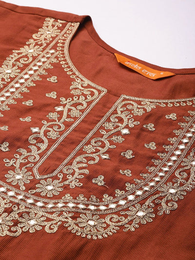 Indyancart IE Floral Embroidered Liva Kurta with Trousers & With Dupatta