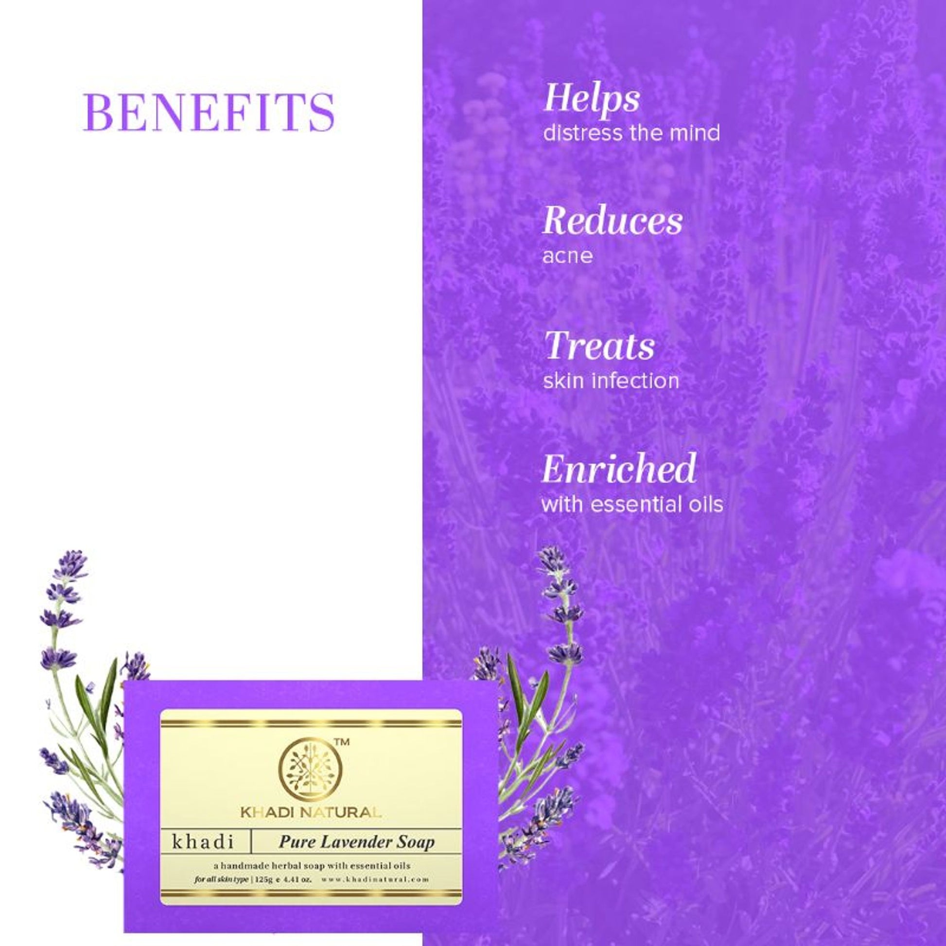 Khadi Natural Pure Lavender Soap Cleanses, Tone & Nourish Skin
