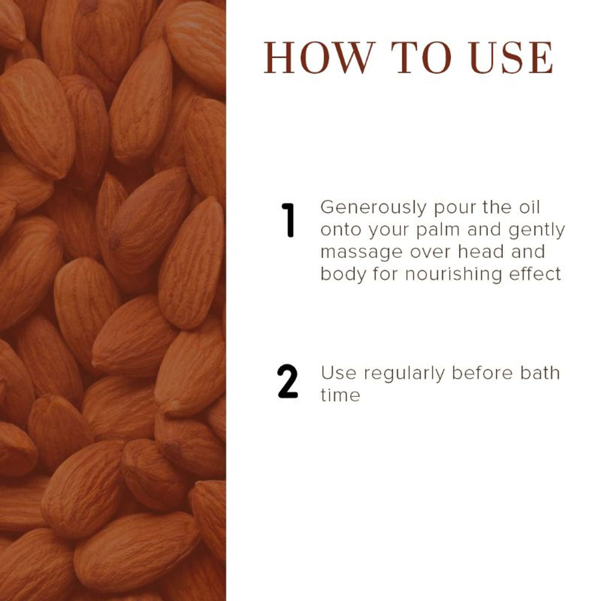 Khadi Natural Sweet Almond Hair and Body Oil bottle with almond illustrations, designed for hydrating dull and dry skin and hair.