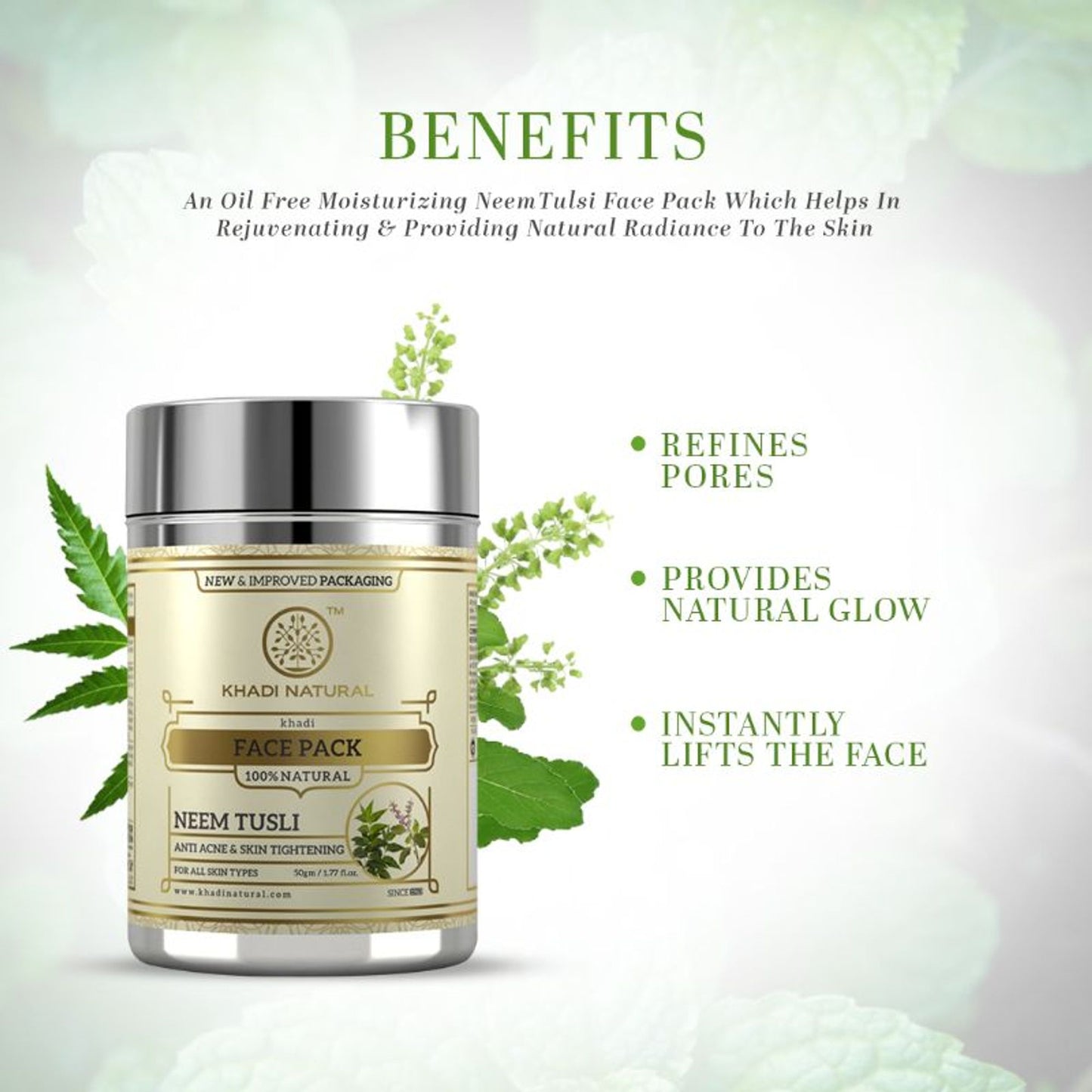 Khadi Natural Neem-Tulsi Face Pack Reduces Wrinkles & Finelines