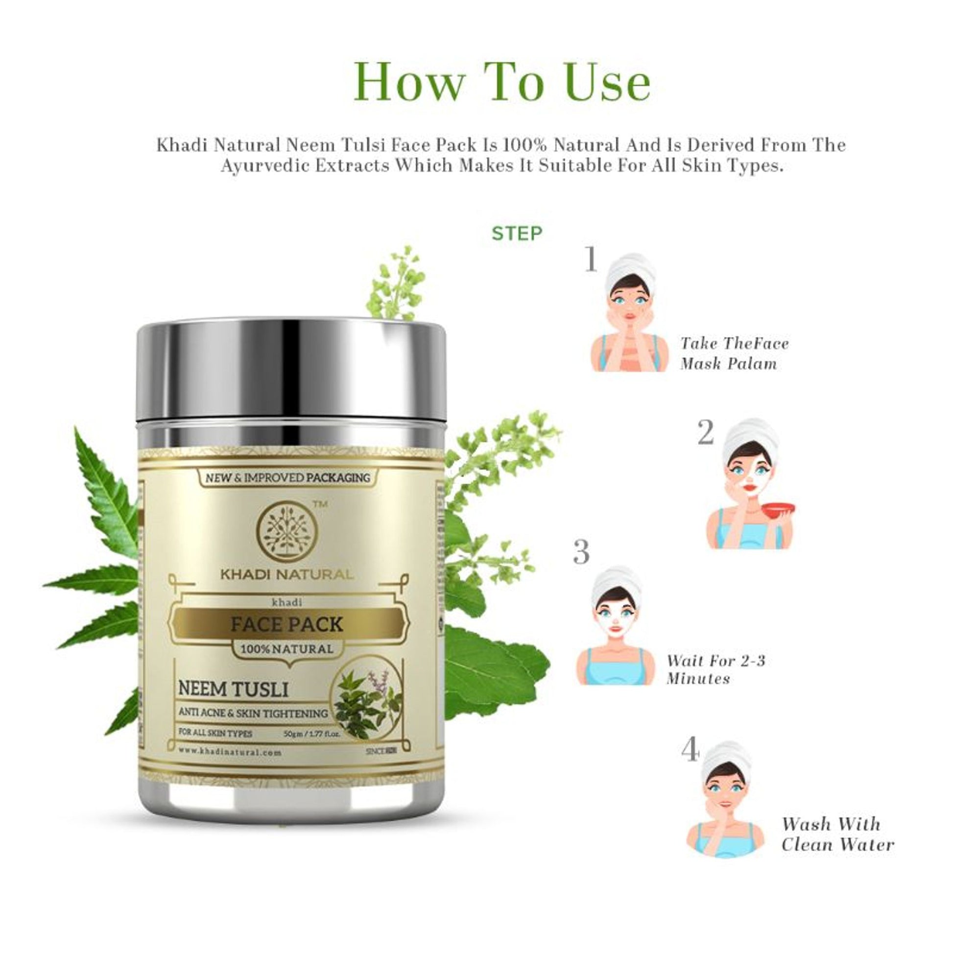 Khadi Natural Neem-Tulsi Face Pack Reduces Wrinkles & Finelines