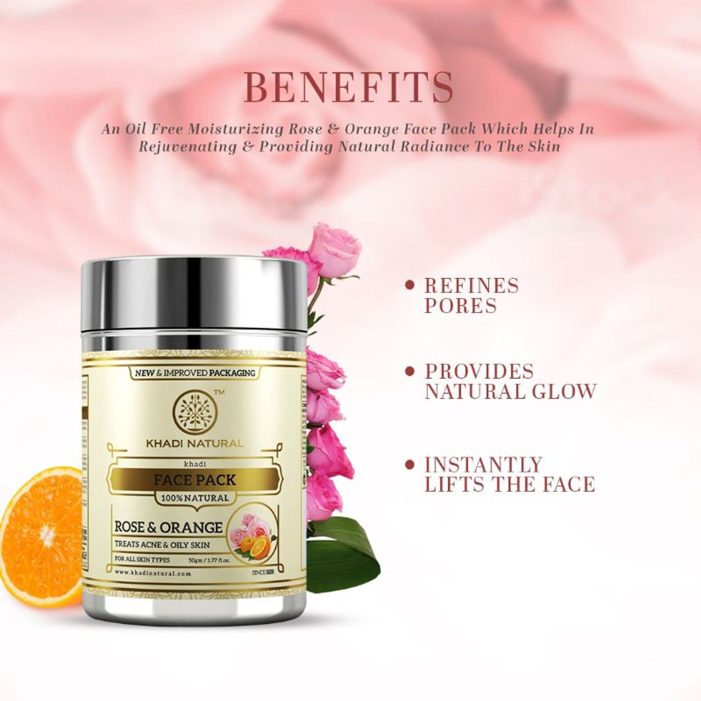 Khadi Natural Rose & Orange Face Pack Treats Acne & Oily Skin