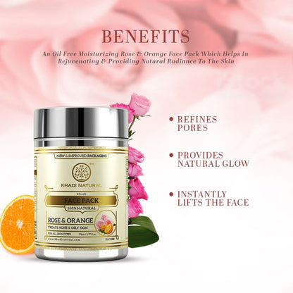 Khadi Natural Rose & Orange Face Pack Treats Acne & Oily Skin