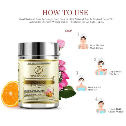 Khadi Natural Rose & Orange Face Pack Treats Acne & Oily Skin