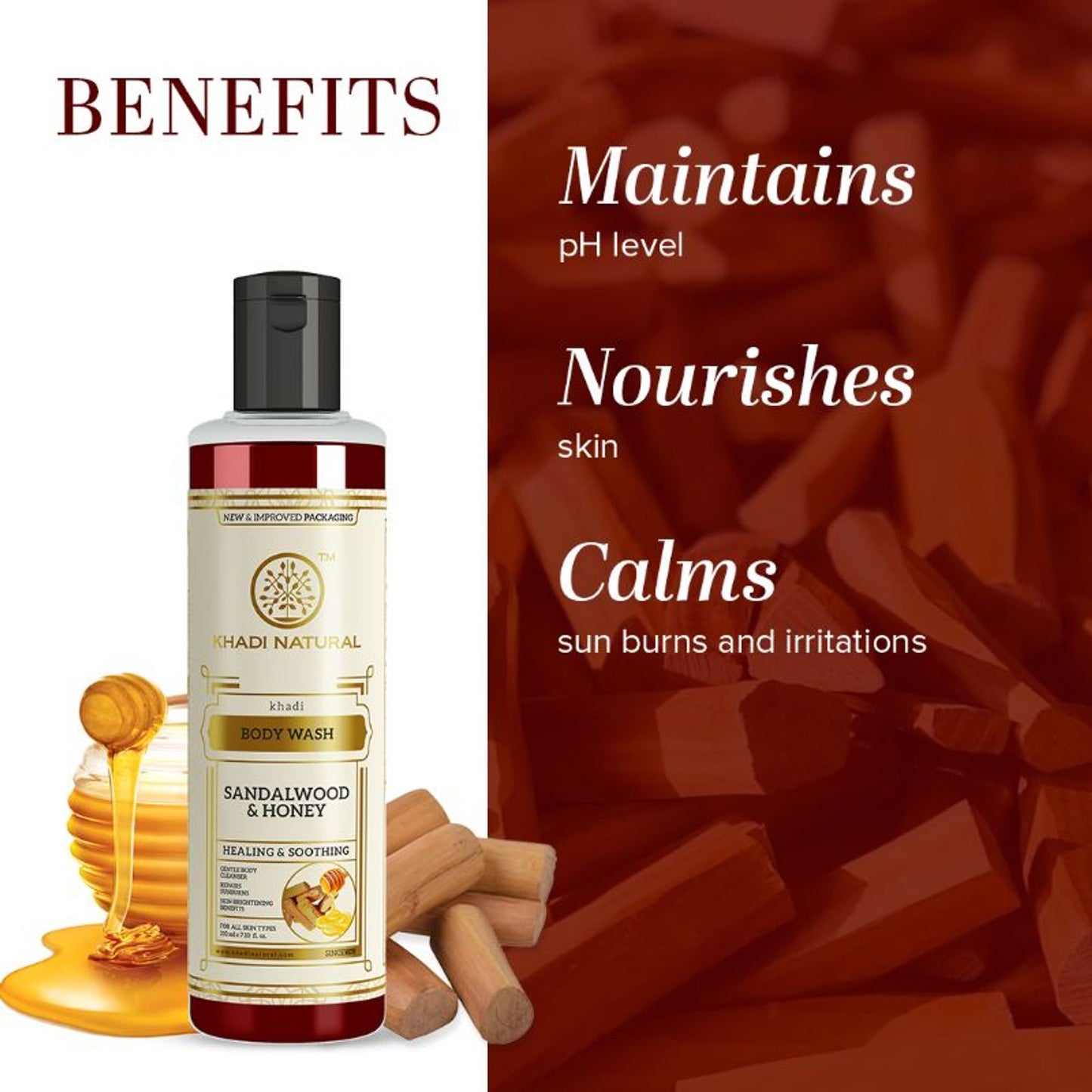Khadi Natural Sandalwood & Honey Body Wash Removes Dirt, Oil & Grime