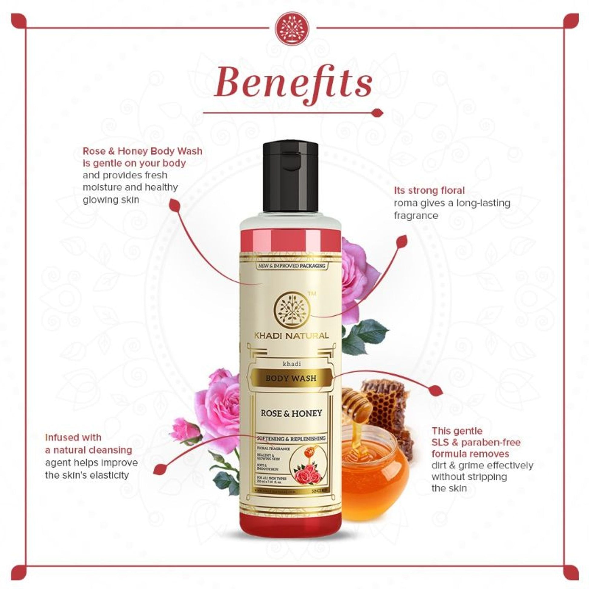 Khadi Natural Rose & Honey Body Wash Soft, Smooth & Hydrate Skin