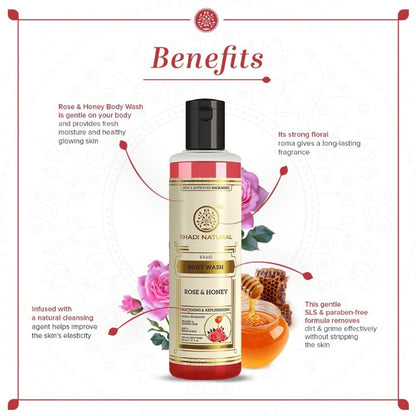 Khadi Natural Rose & Honey Body Wash Soft, Smooth & Hydrate Skin