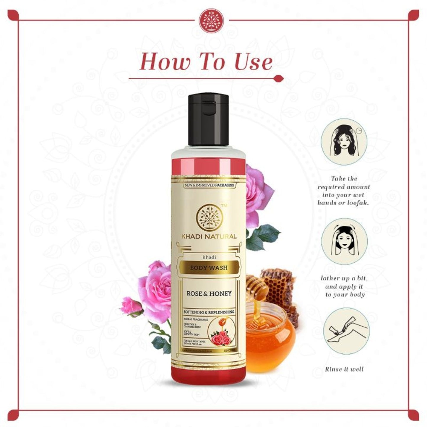 Khadi Natural Rose & Honey Body Wash Soft, Smooth & Hydrate Skin