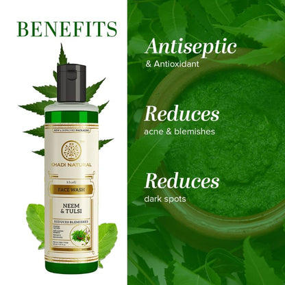 Khadi Natural Neem and Tulsi face wash with natural ingredients, designed to control excess oil and refresh the skin.