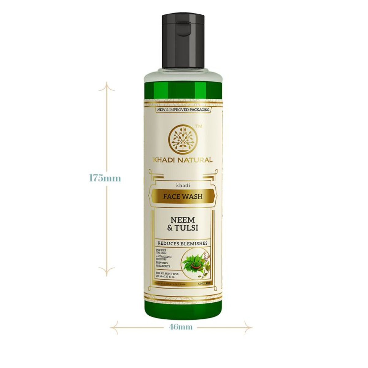 Khadi Natural Neem & Tulsi face wash in a pump bottle, designed to control excess oil and refresh oily skin.