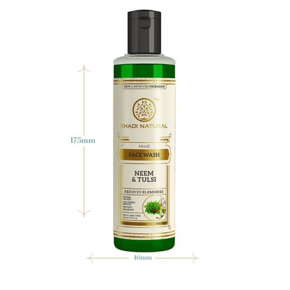 Khadi Natural Neem & Tulsi face wash in a pump bottle, designed to control excess oil and refresh oily skin.
