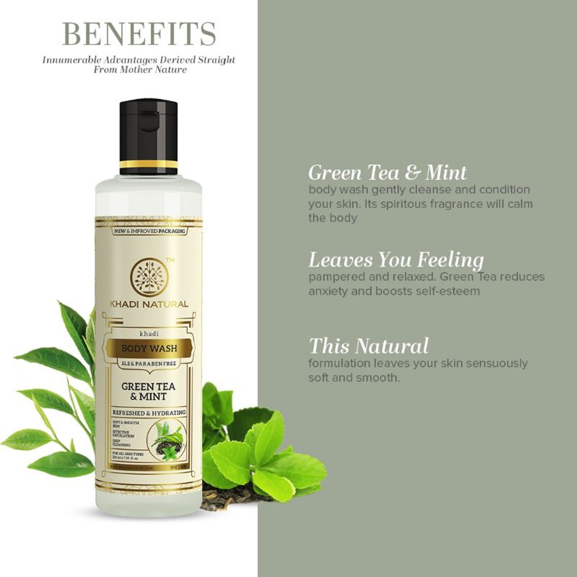 Khadi Natural Green Tea & Mint Body Wash Soft & Smooth Skin SLS & Paraben Free